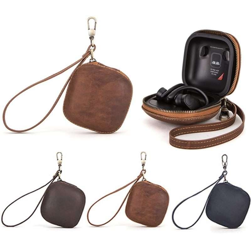 For Powerbeats Pro CONTACTS FAMILY CF1113A Leather With Drawstring Zipper Wireless Bl ... (Coffee)