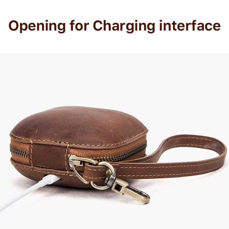 For Powerbeats Pro CONTACTS FAMILY CF1113A Leather With Drawstring Zipper Wireless Bl ... (Coffee)