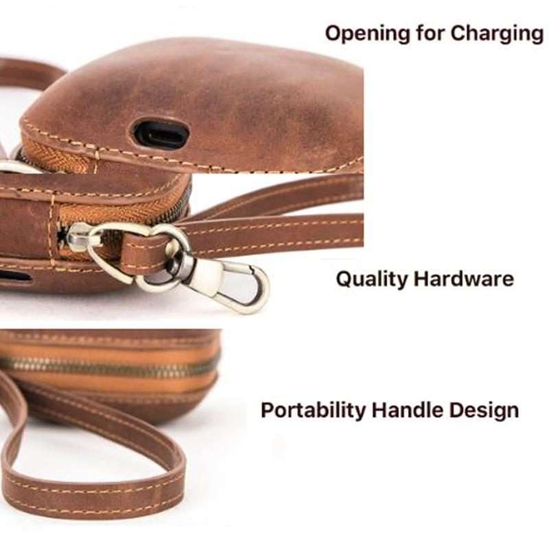 For Powerbeats Pro CONTACTS FAMILY CF1113A Leather With Drawstring Zipper Wireless Bl ... (Coffee)