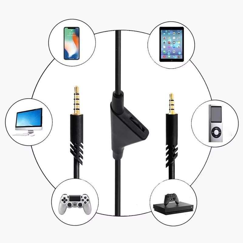 For Logitech Astro A10 / A40 / A30 Gaming Headset Cable Braided Audio Cable ... Black White Button