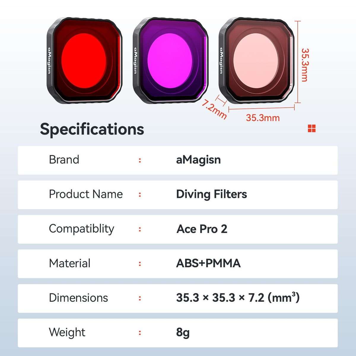 For Insta360 Ace Pro 2 aMagisn Dive Filter Underwater Waterproof Camera Lens Protector(Light Red)