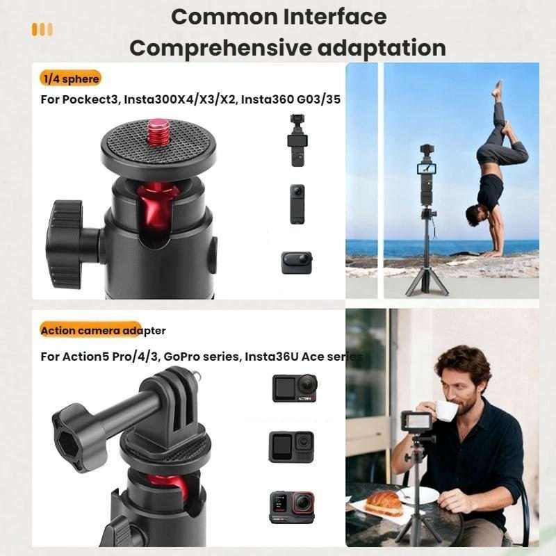 For DJI Osmo Pocket 3 / Action 5 Pro Flymile Extended Selfie Stick Tripod(Black)