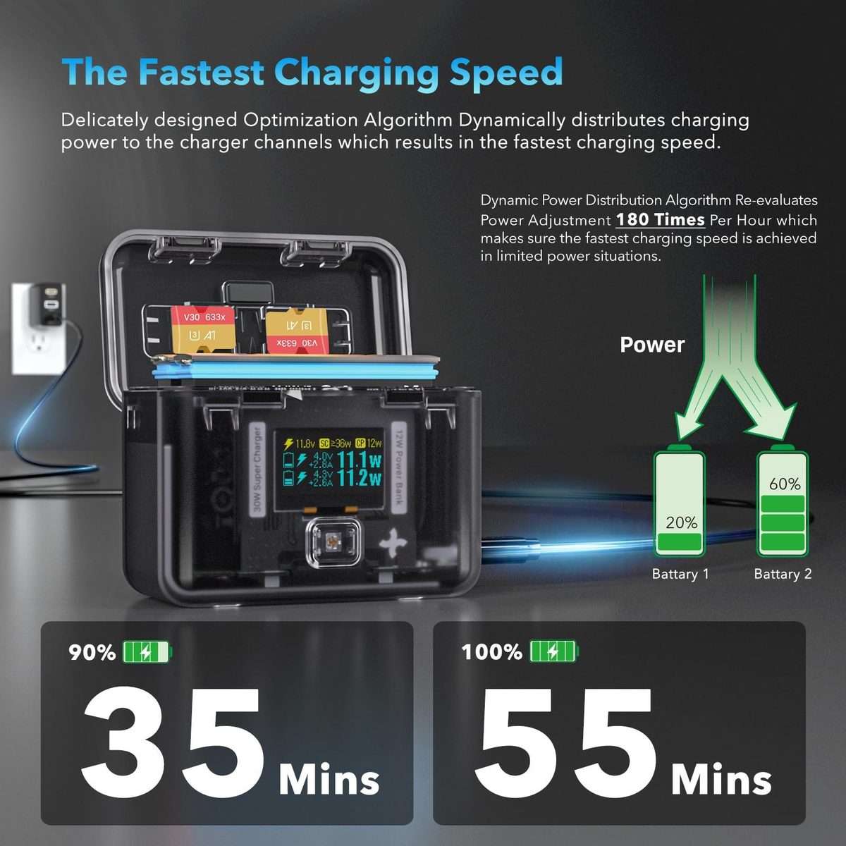 SYMIK Battery Charger For Insta360 X3 / ONE X2 Two Way Charging Case With ... (Transparent Black)
