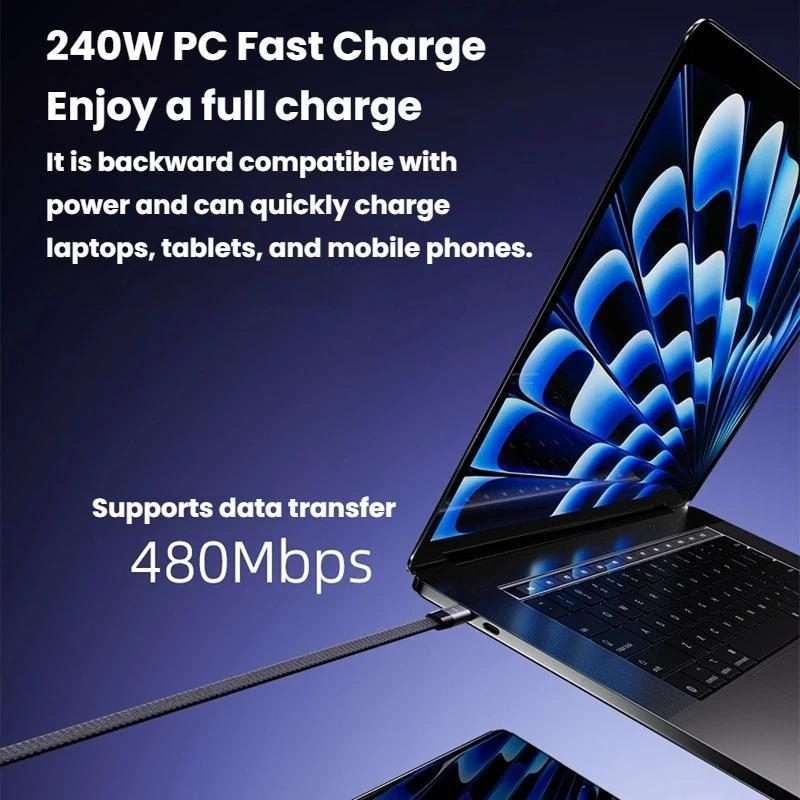 240W Type-C To Type-C 1.5m Data Cable With Foldable Stand Fast-Charging Braided Charging Cable