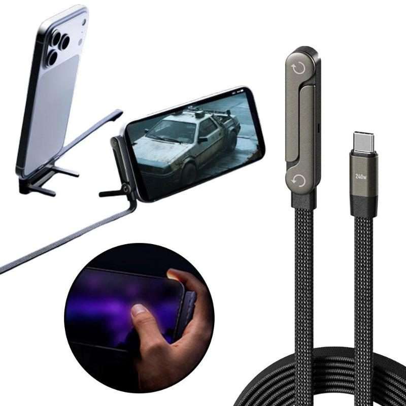 240W Type-C To Type-C 1.5m Data Cable With Foldable Stand Fast-Charging Braided Charging Cable