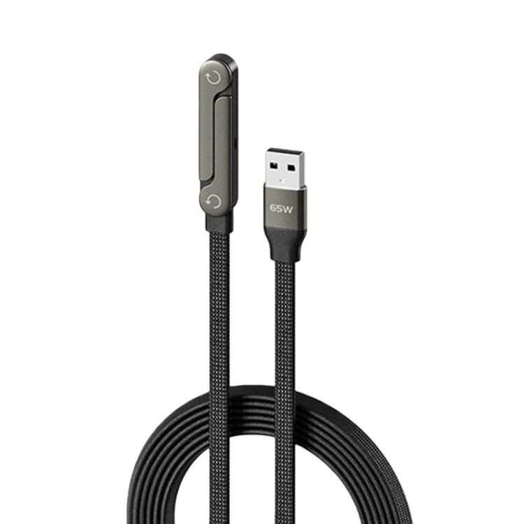 65W USB-A To Type-C 1.5m Data Cable With Foldable Stand Fast-Charging Braided Charging Cable