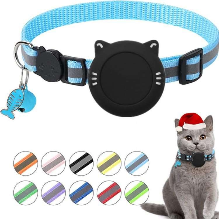For AirTag 2nd Gen / AirTag 1st Gen Cat Collar Waterproof Silicone Holder With Safe ... (Sky Blue)