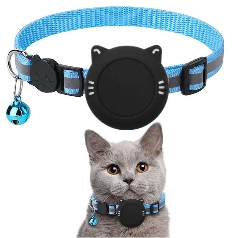 For AirTag 2nd Gen / AirTag 1st Gen Cat Collar Waterproof Silicone Holder With Safe ... (Sky Blue)