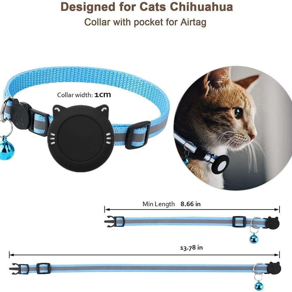 For AirTag 2nd Gen / AirTag 1st Gen Cat Collar Waterproof Silicone Holder With Safe ... (Sky Blue)