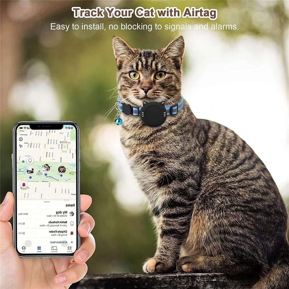 For AirTag 2nd Gen / AirTag 1st Gen Cat Collar Waterproof Silicone Holder With Safe ... (Sky Blue)
