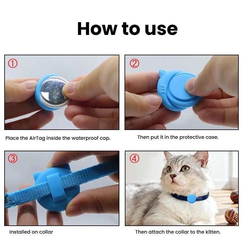 For AirTag 2nd Gen / AirTag 1st Gen Cat Collar Waterproof Silicone Holder With Safe ... (Sky Blue)