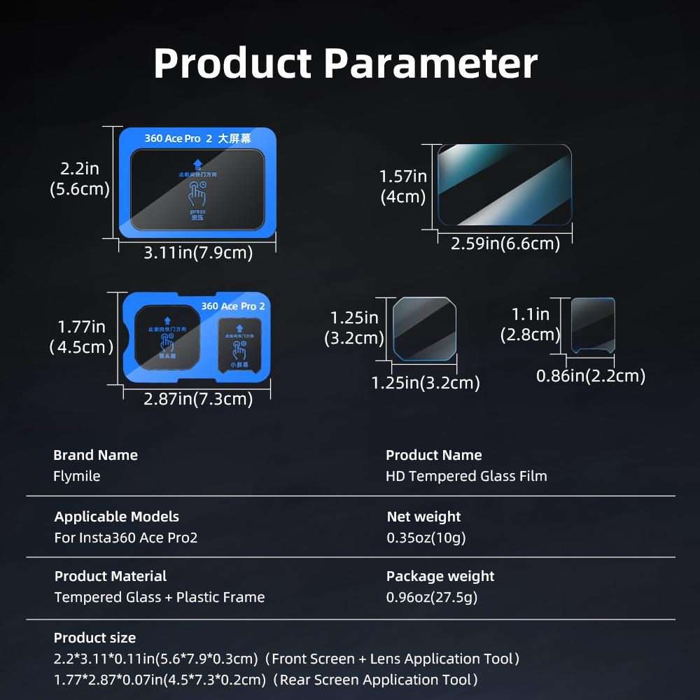 For Insta360 Ace Pro 2 Flymile Tempered Glass Screen Protector(1set)