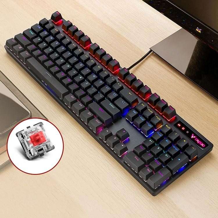 Rapoo V500 PRO Mixed Light 104 Keys Desktop Laptop Computer Game Esports Office Ho ... (Red Shaft)