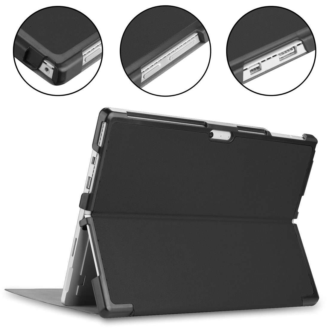 Custer Texture Horizontal Flip PU Leather Case for Microsoft Surface Pro 4 / 5 / 6 / 7 ... (Black)
