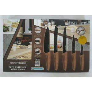 Royalty Line - 6 Piece Marble Coating Knife Set with Peeler Black