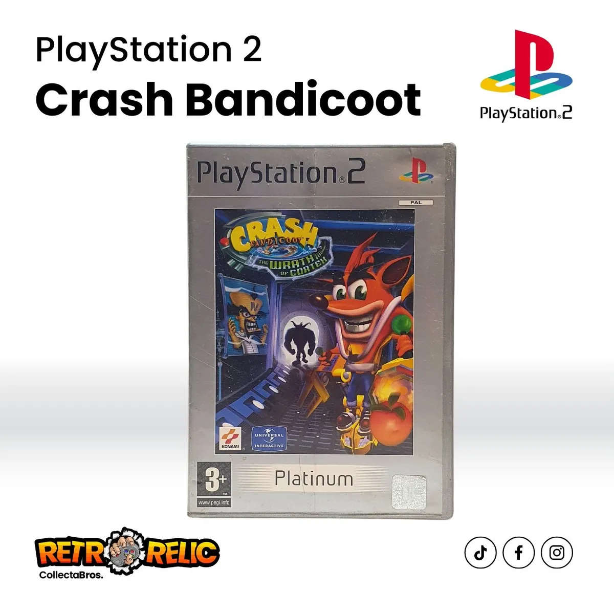 PlayStation Two  Crash Bandicoot The Wrath of Cortex Platinum (PS2) videogame (Blue Disc) - Pre-Own