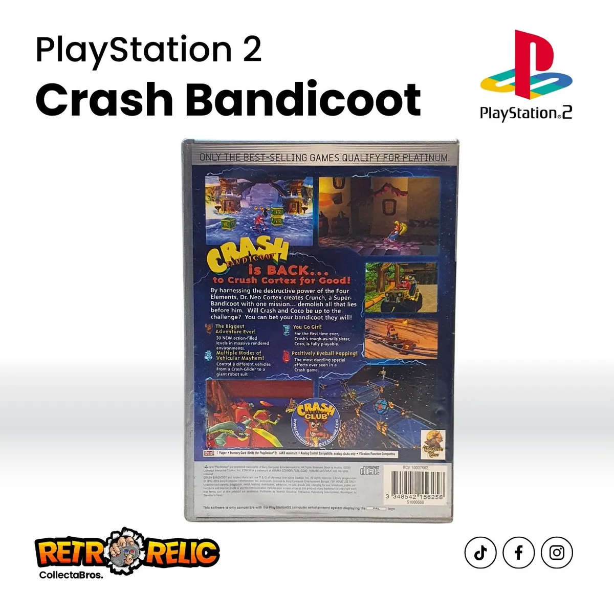 PlayStation Two  Crash Bandicoot The Wrath of Cortex Platinum (PS2) videogame (Blue Disc) - Pre-Own