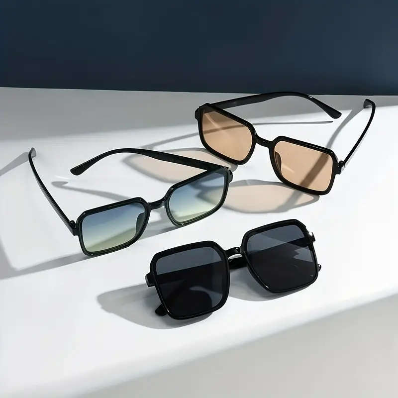 3 Pairs of Women's Square Glasses: Y2K Style, Multi-Color