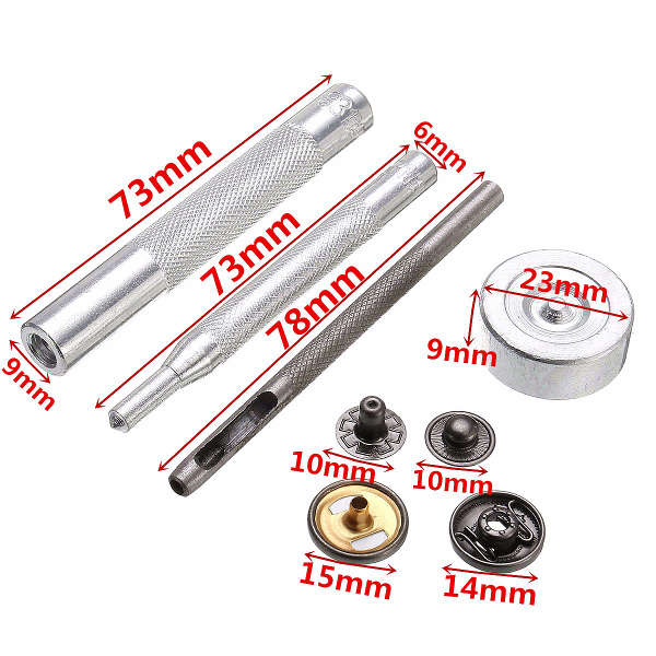 15Set 15mm Black Press Studs Snap Popper Fastener Sewing Leather Buttons DIY Craft Kit