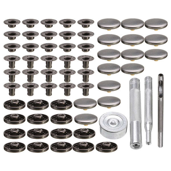 15Set 15mm Black Press Studs Snap Popper Fastener Sewing Leather Buttons DIY Craft Kit