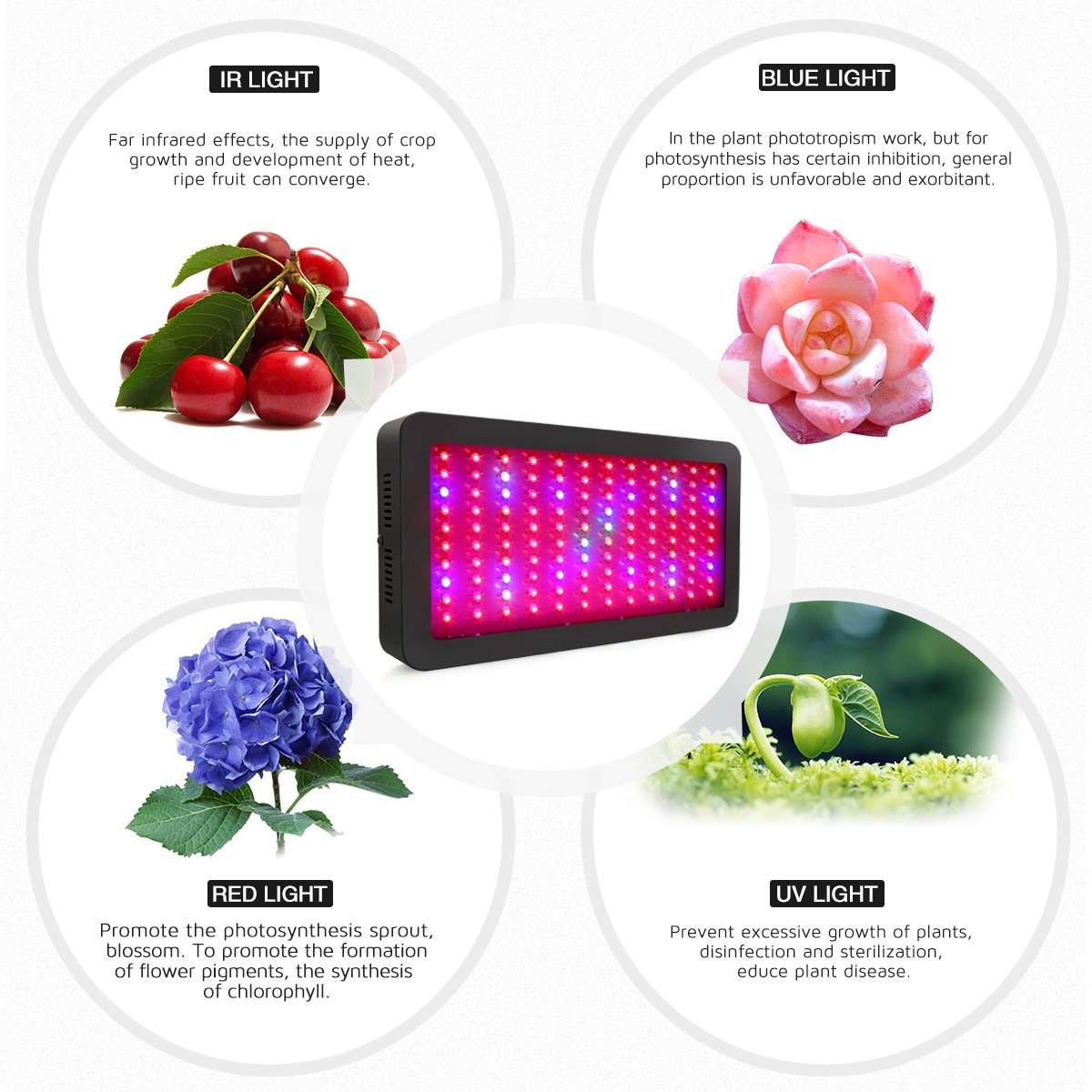 1200W Double Chips LED Grow Light Full Spectrum Grow Lamp for Greenhouse Hydroponic Indoor Plants