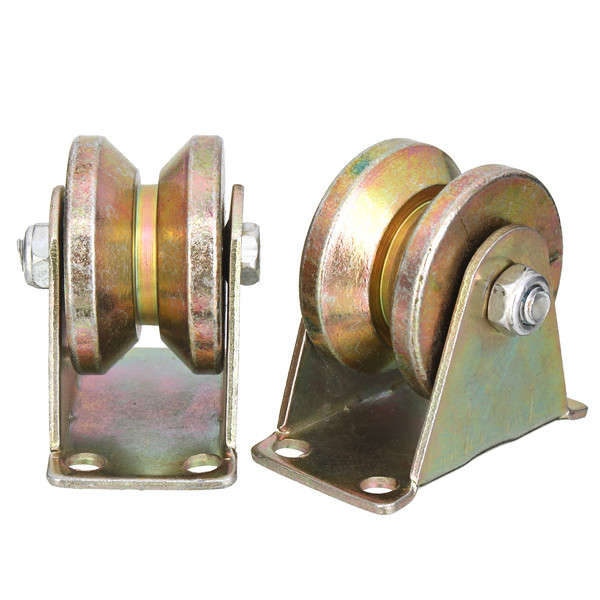 2pcs 660lb 2 Inch V Type Wheel Sliding Gate Roller Steel Wheel Track Rail with Bracket Casters