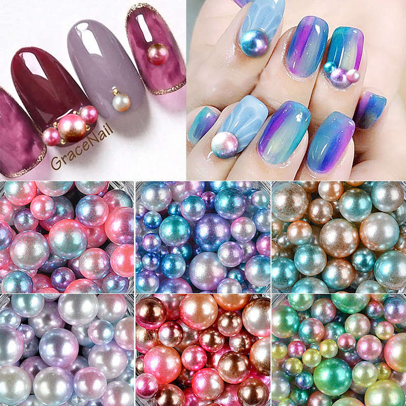 6 Color Nail Cotton Pearl Beads Mixed Size Art Decoration