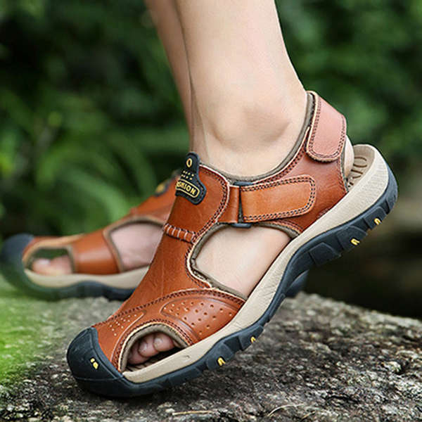 Men Anti Collision Toe Comfy Casual Leather Sandals