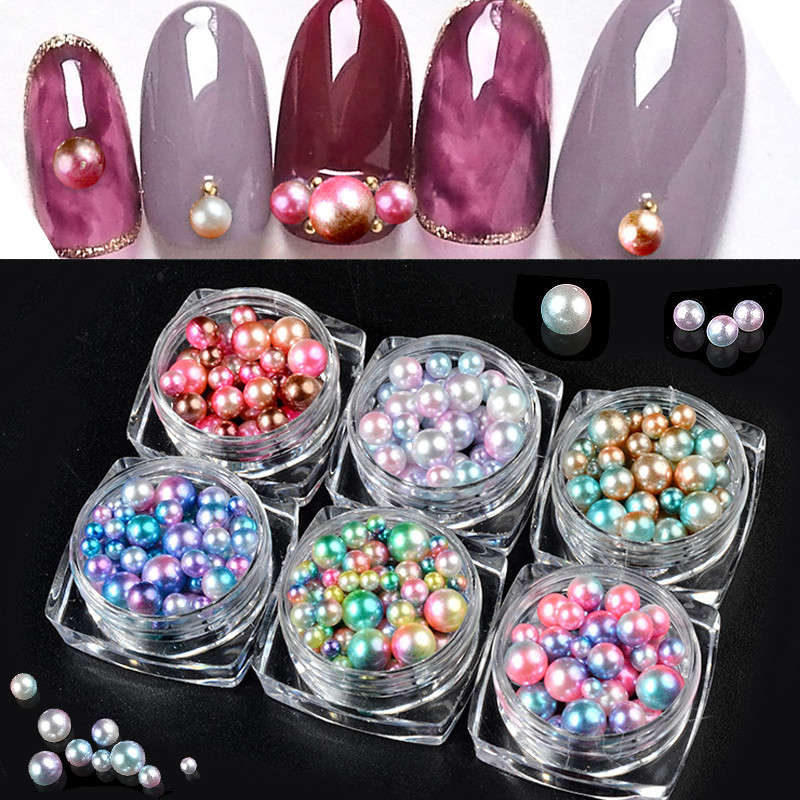 6 Color Nail Cotton Pearl Beads Mixed Size Art Decoration