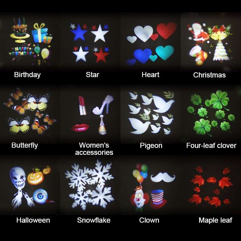 12Pattern Waterproof LED Moving Laser Projector Stage Light Christmas Halloween Lamp