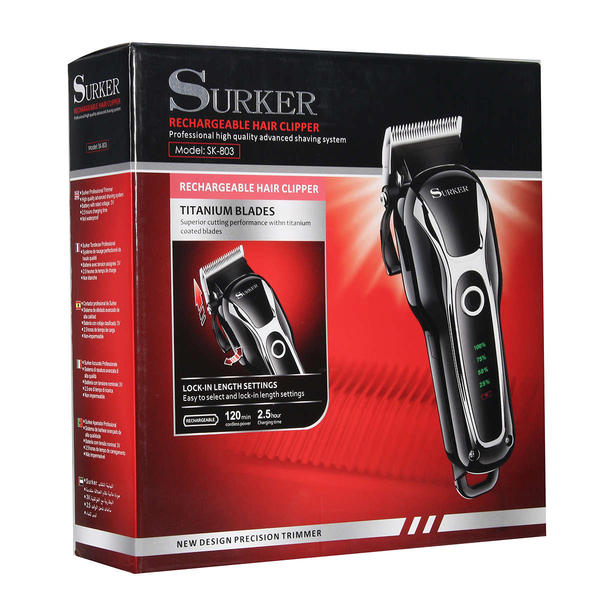 SURKER Electric Hair Clipper Rechargeable Trimmer Beard LED Display Steel Blade Washable 110V 240V