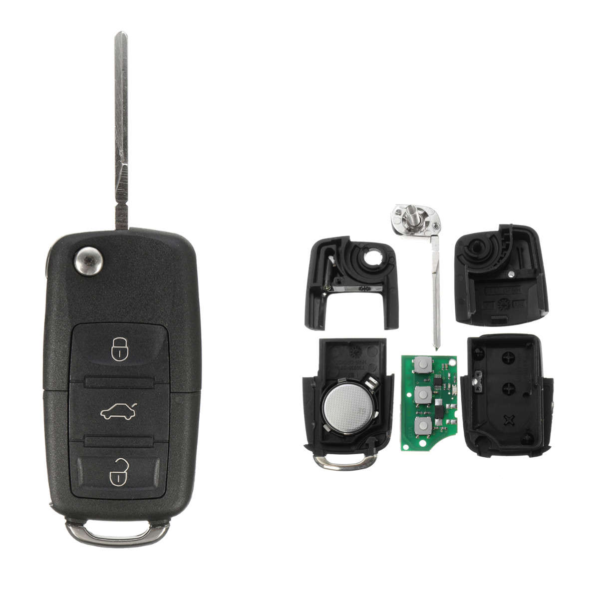 3 Button Flip Keyless Uncut Key Entry Remote Control Fob ID48 Chip 433MHz For VW