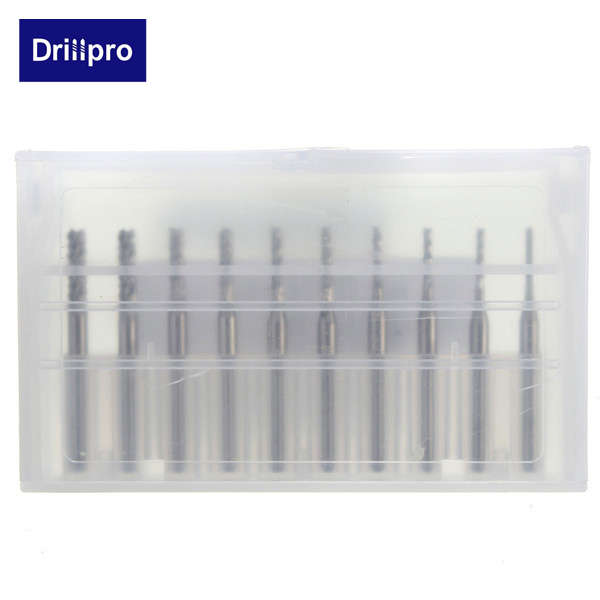 Drillpro DB-M3 10pcs 1.3mm-3.175mm Carbide End Mill Engraving Bits for CNC PCB Rotary Burrs