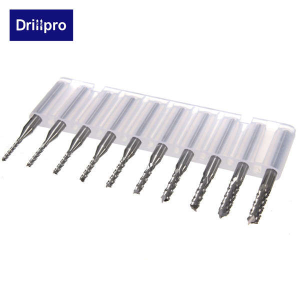 Drillpro DB-M3 10pcs 1.3mm-3.175mm Carbide End Mill Engraving Bits for CNC PCB Rotary Burrs