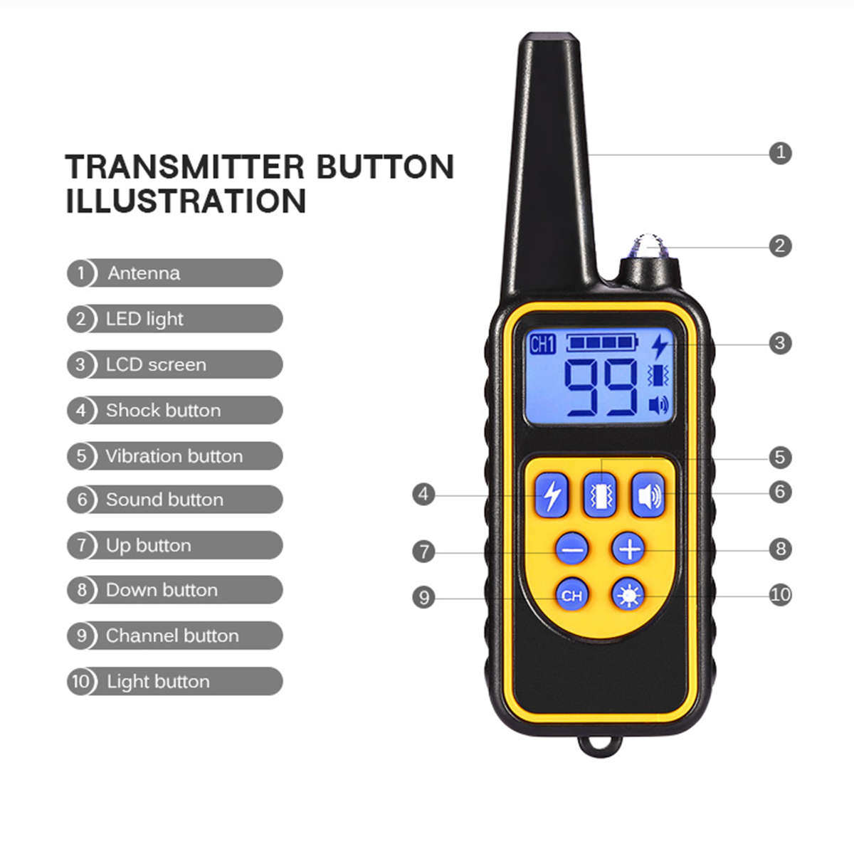 LCD Dog Pet Training Collar 1-99 Level Remote Control Shock Vibration Beep Light US Regulations