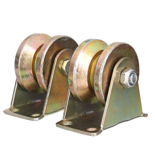 2pcs 660lb 2 Inch V Type Wheel Sliding Gate Roller Steel Wheel Track Rail with Bracket Casters