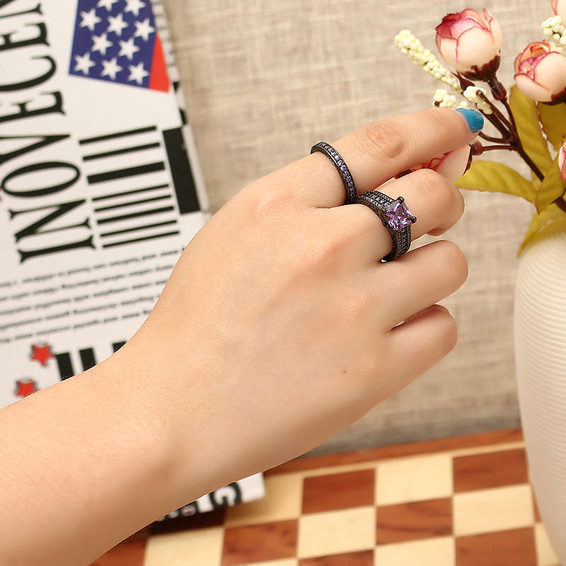 INALIS 2 Pcs Gun Black Plated Retro Zircon Full Rhinestone Ring Crystal Diamond Rings