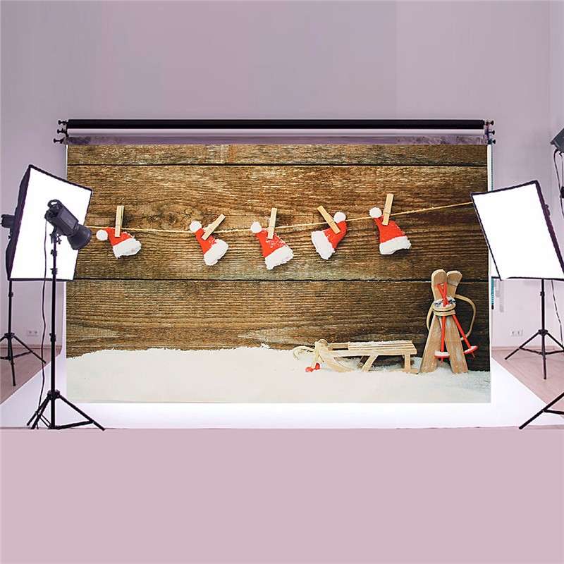 5x3ft Christmas Theme Wood Floor Kids Vinyl Backdrop Photography Photo Props