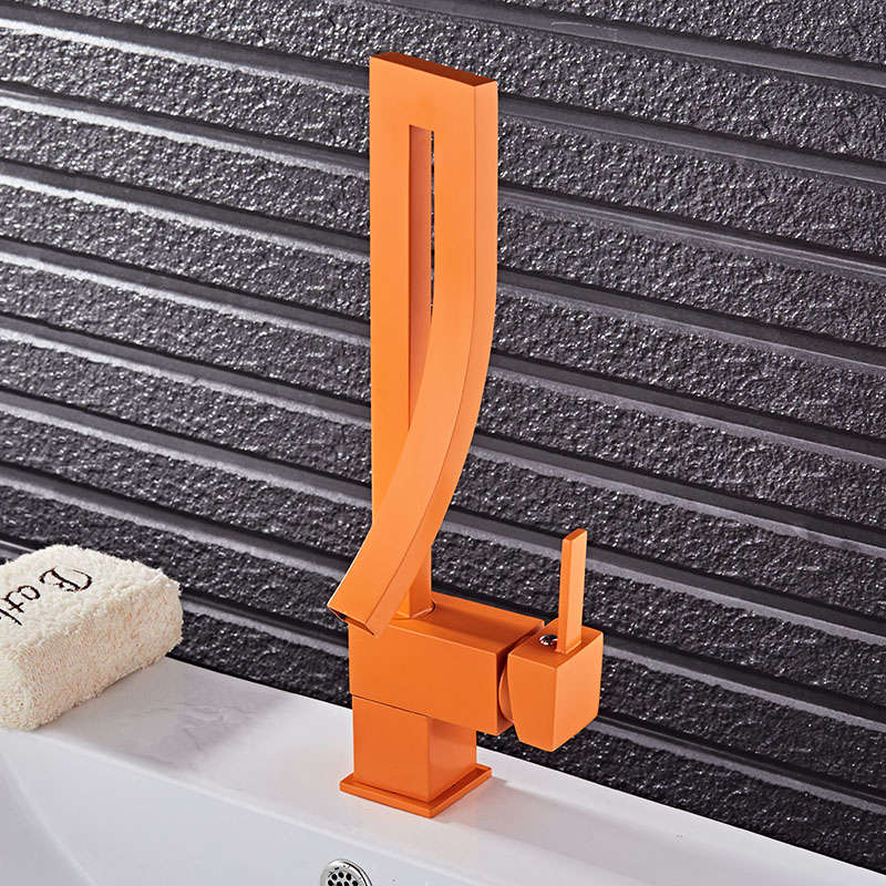 KCASA Creative Orange White Color Single Handle Waterfall Brass Basin Faucet Tap Hot and Cold Bathro