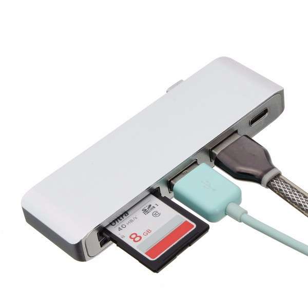 5 In 1 USB 3.1 Type-C To USB 3.0 2 Ports High Speed Hub SD TF Card Reader Support Laptop Charging