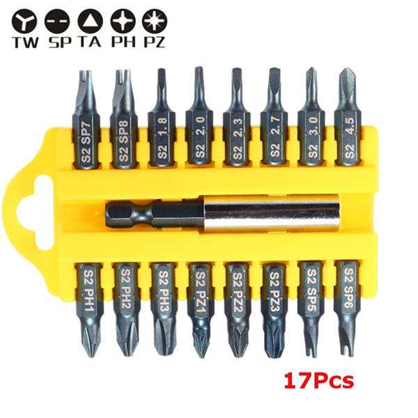 BROPPE 17Pcs 1/4 Hex Shank U/Y/Triangle/Phillips/POZI Screwdriver Bits Set with Magnetic Holder