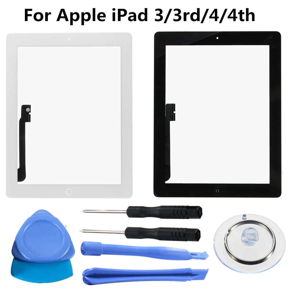 Touch Screen Digitizer Glass Replacement with Home Button Tools Kit For Apple iPad 3/4