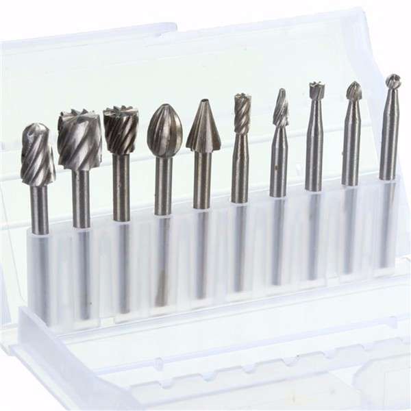 Drillpro RB2 10pcs HSS Router Bits Burr For Dremel and Rotary Engraving Woodworking Tool