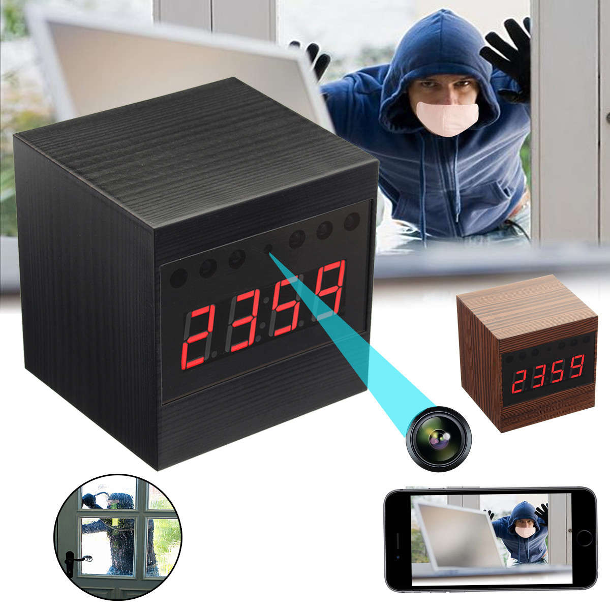 1080P HD Mini WIFI Clock Hidden Camera Wireless IP Night 120 Table Nanny Video Clock