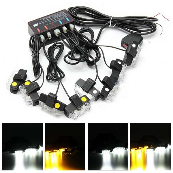 8 in 1 16W Amber White Waterproof Hazard Emergency Warning Strobe Flashing Light Bar