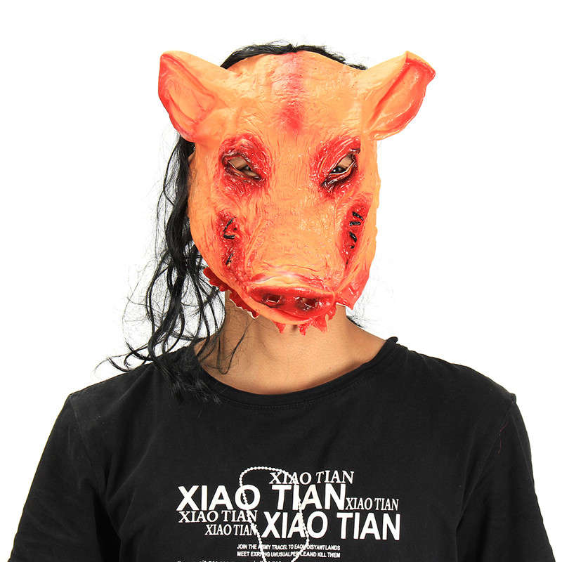 Halloween Party Home Decoration Pig Head Mask With Hair Cosplay Costume Toys Children Gift
