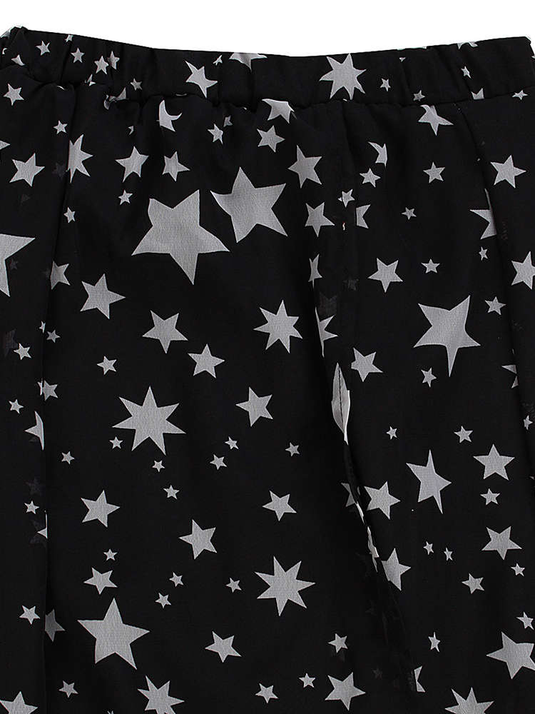 Sexy Star Printed High Waist Slit Women Maxi Chiffon Skirt - Black L, M, S, XS 0.26kg