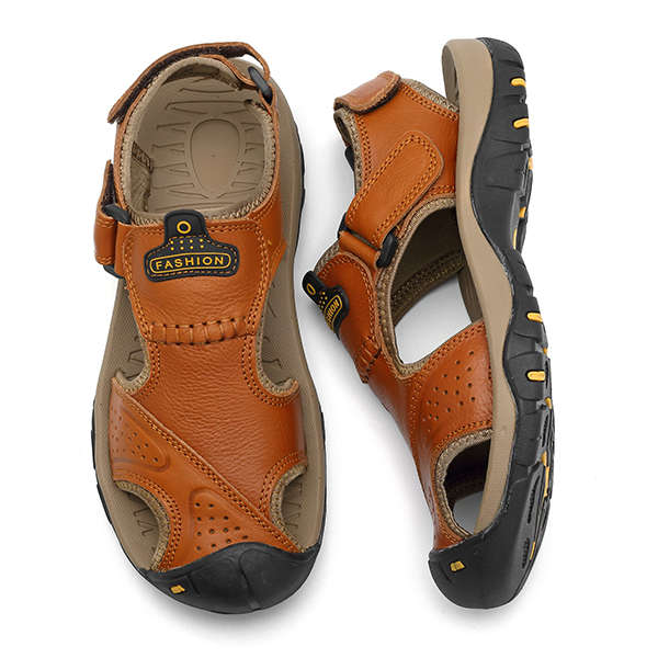 Men Anti Collision Toe Comfy Casual Leather Sandals