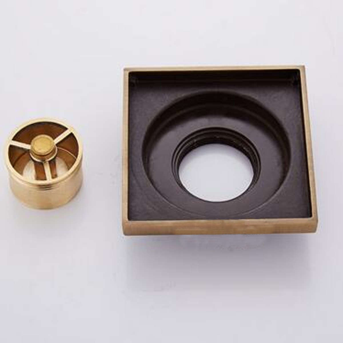 Antique Brass Bathroom Floor Drain Square Shower Waste Water Strainer Fishes Art