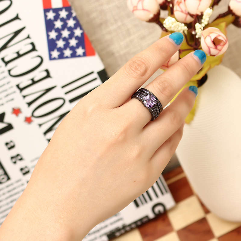 INALIS 2 Pcs Gun Black Plated Retro Zircon Full Rhinestone Ring Crystal Diamond Rings